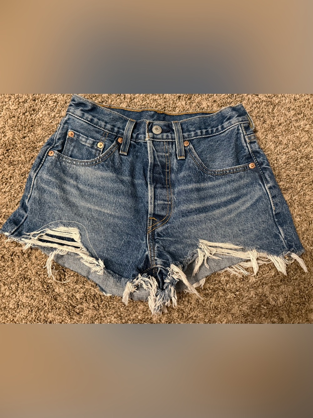 Levi's 501 Medium Blue Distressed Denim Cutoff Shorts